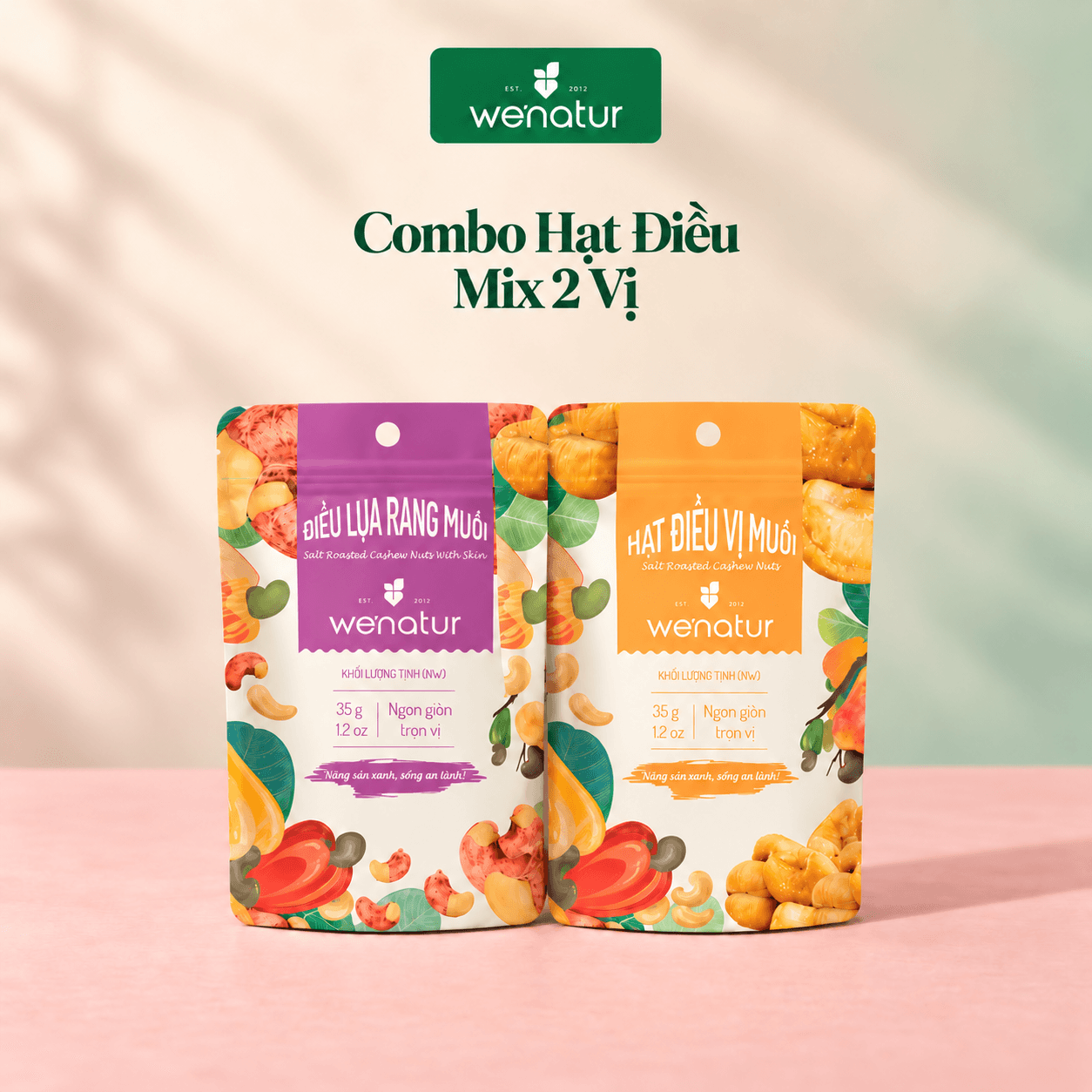 Combo Hạt Điều Mix 2 Vị we'natur (2 x 35g) - Giòn Rụm, Bùi Béo Đậm Đà