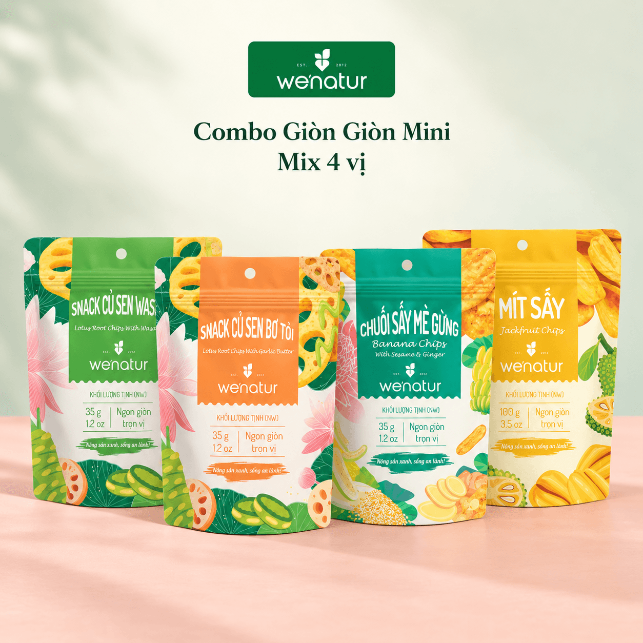 Combo Giòn Giòn Mini Mix Vị We'natur (4 x 35g) - Nhâm Nhi Rôm Rốp, Đậm Vị Khó Quên