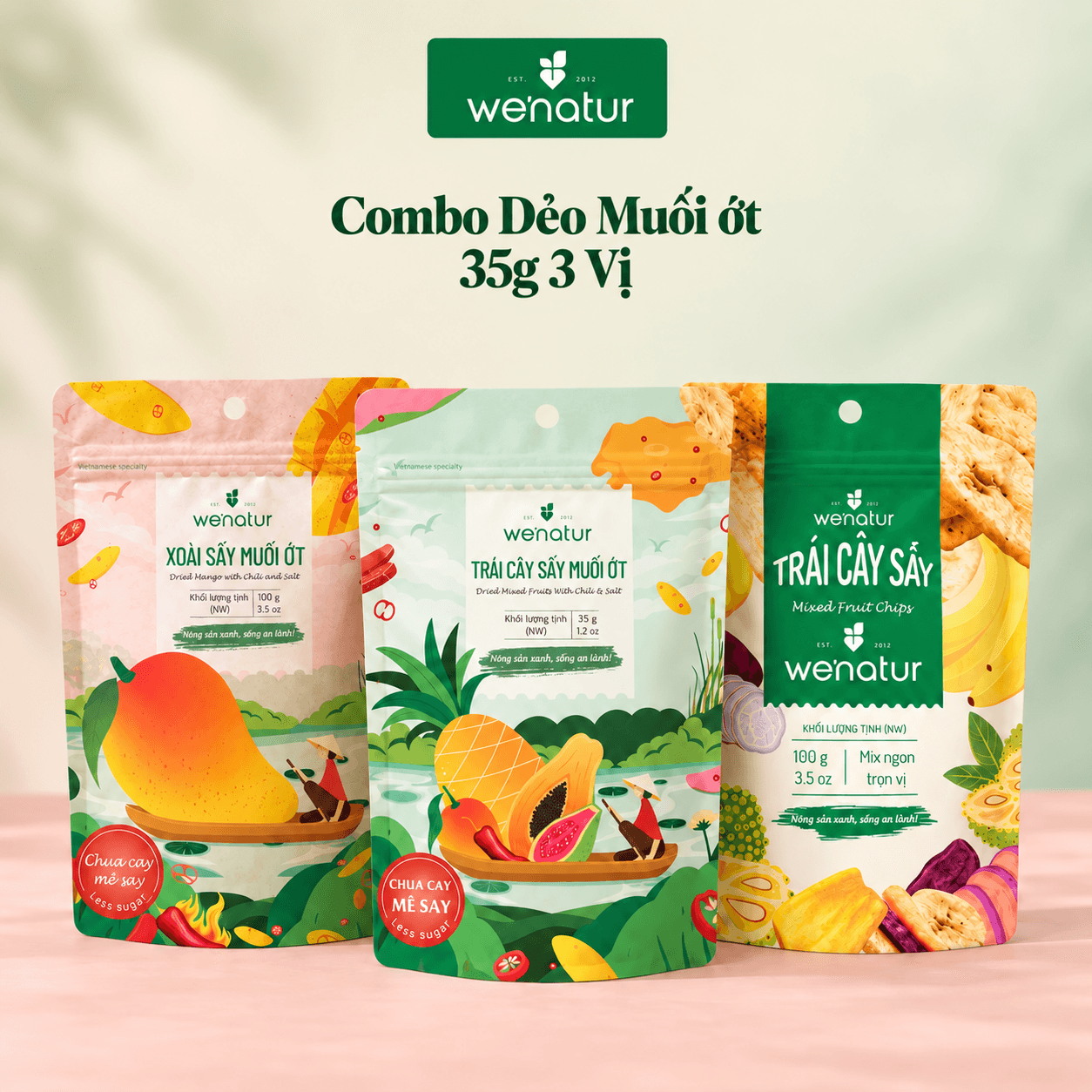Combo Trái Cây Sấy Vị Muối Ớt & Thập Cẩm Giòn Rụm We'natur 35g