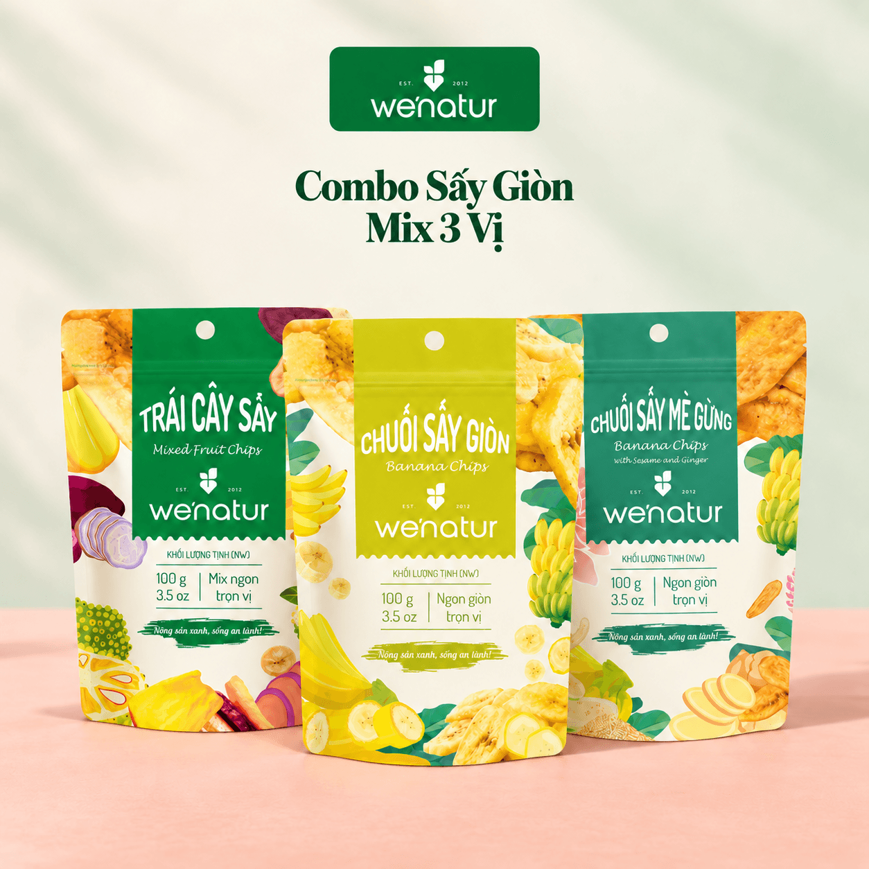 Combo Trái Cây Sấy Giòn Mix 3 Vị We'natur - Giòn Rụm, Thơm Ngọt Tự Nhiên