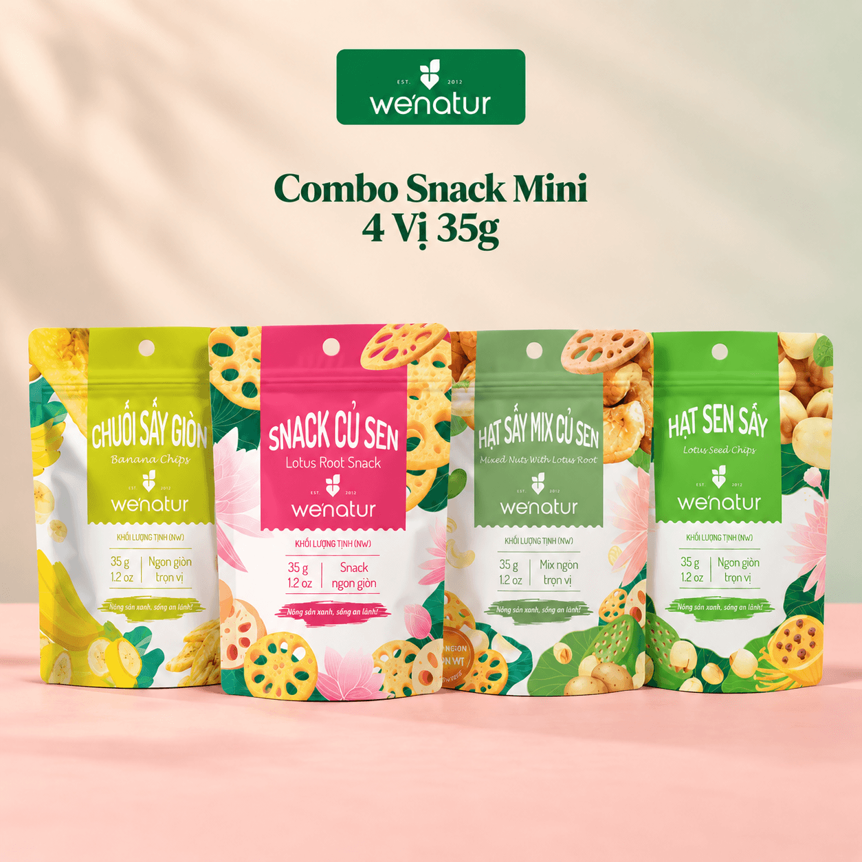 Combo Snack Mini 4 Vị We'natur (4 x 35g) - Nhâm Nhi Giòn Rụm