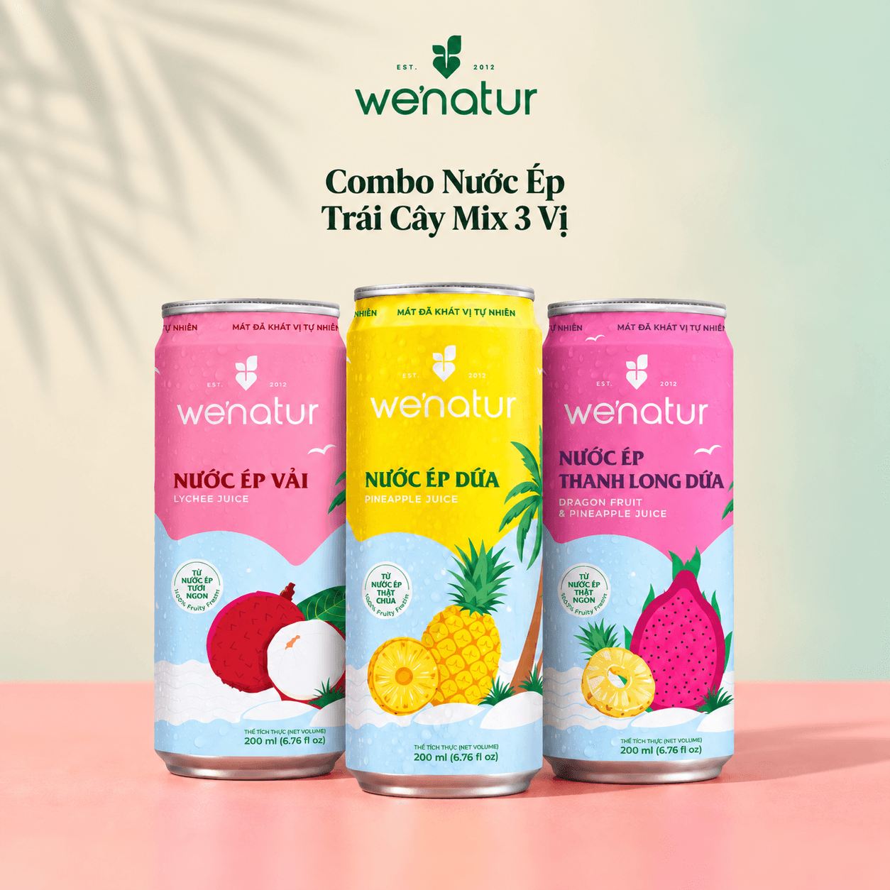 Combo Nước Ép Trái Cây Mix 3 Vị we'natur (3 x 200ml) - Giải Nhiệt Tươi Mát, Nạp Năng Lượng Tức Thì