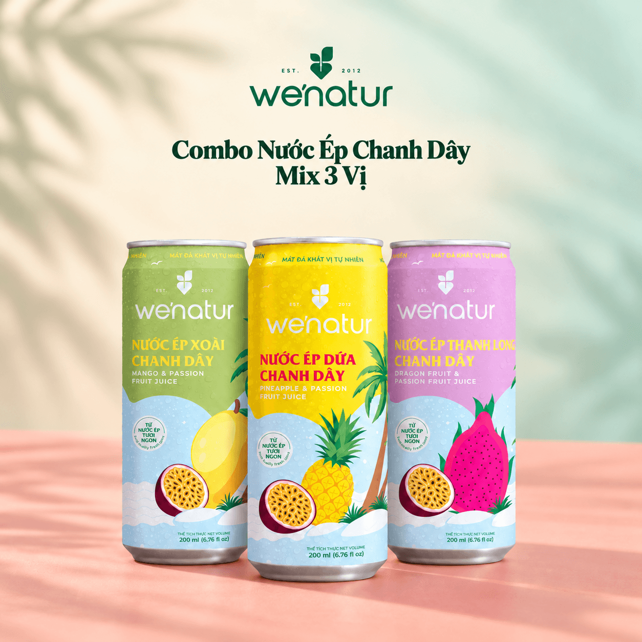 Combo Nước Ép Chanh Dây Mix 3 Vị we'natur (3 x 200ml) - Bùng Nổ Vị Giác, Giải Khát Bừng Tỉnh